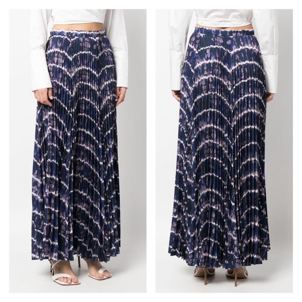 Altuzarra Sif Printed Crepe Pleated Maxi Skirt In Berry Blue Size 14